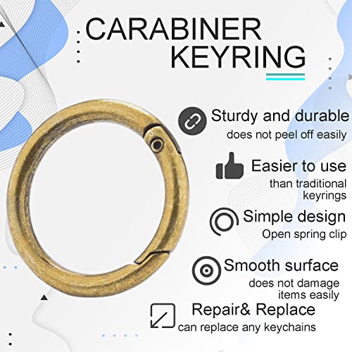 Image of 10Pack 1 Inch Metal Spring O Rings Clip Keychain, Round Carabiner Clips Keyrings Snap Hook Buckle, Purse Shoulder Bag Chain Rings Clip Replacement Paracord Keychain Lanyard Leather DIY Crafts (Bronze)