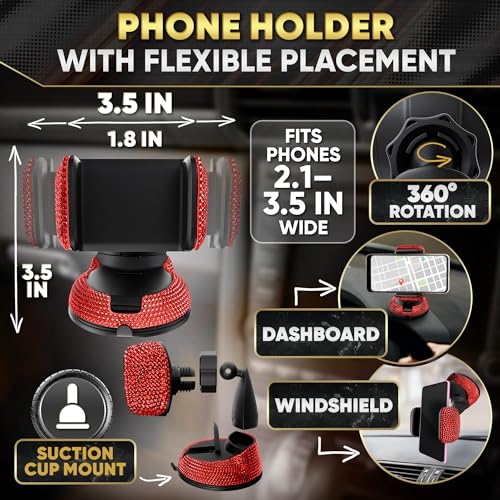 Image of Red Bling Car Accessories Set, 27 Pcs, for Women Drivers