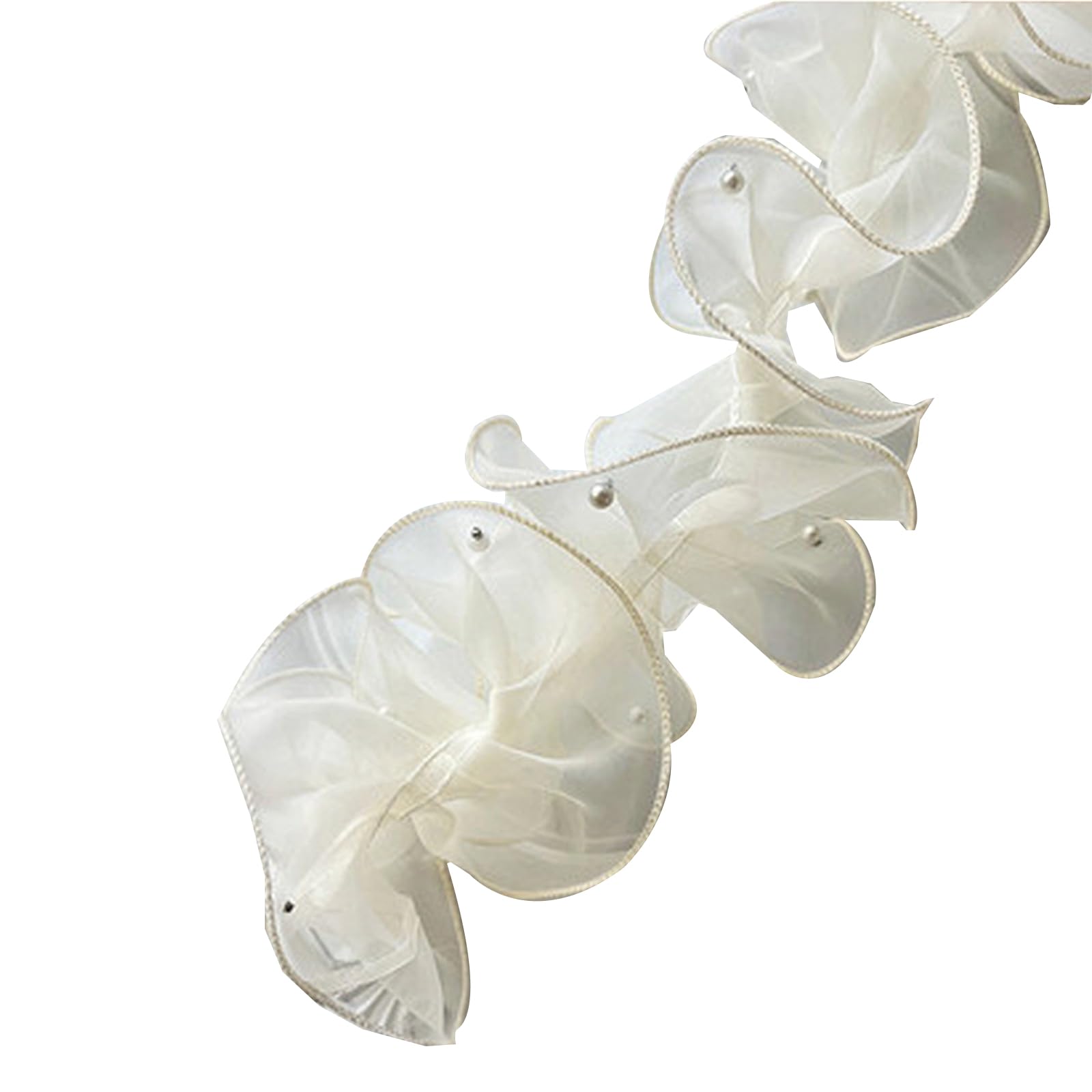 11cmx2m Ruffled Lace Trim with Beads Pleated Organza Ribbon Organza Lace Ribbon for Bouquet Gift Wrapping, Beige