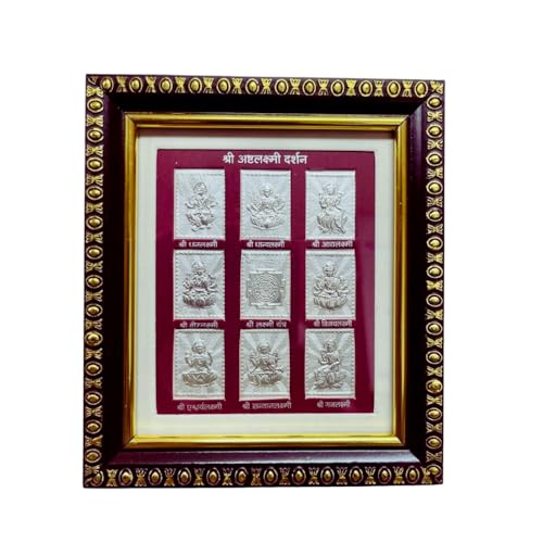 Image of 999Pure Silver Ashta Laxmi Photo Frame for Home & Office | Premium Silver | PoojaRoom & Wall Decor | Wedding & Festival Gifts | Certificate Included | Tabletop Size 5.5x5 inch