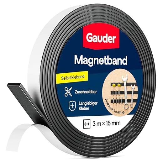 GAUDER Magnetband selbstklebend stark - Magnetstreifen selbstklebend stark - Magnetklebeband zuschneidbar mit optimaler Haftkraft - Klebemagnete mit hoher Magnetkraft - Magnet Klebeband (3 m x 15 mm)