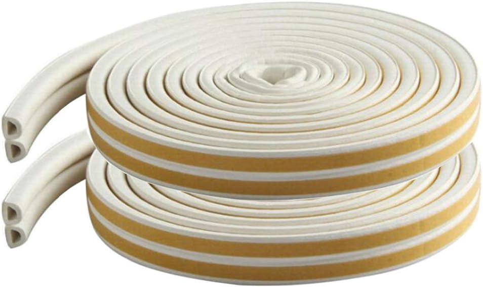 Window Seal Strip for Doors ， Self Adhesive Rubber Foam Seal Strip Gap Blocker ，Door/Window Anti-Collision 2X 16feet(D Type – White or BrownOptional) (White 2pcs)
