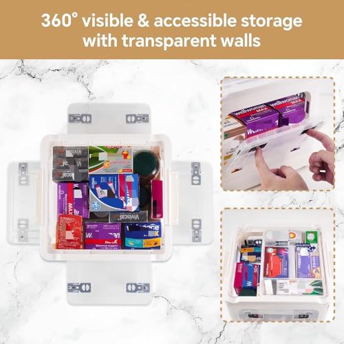 Image of HEY FOLY 22qt Medicine Organizer Storage Box with 4-Side Opening Doors, White Foldable Medication Organizer Empty, Container Case Stackable First Aid Box for Home Storage