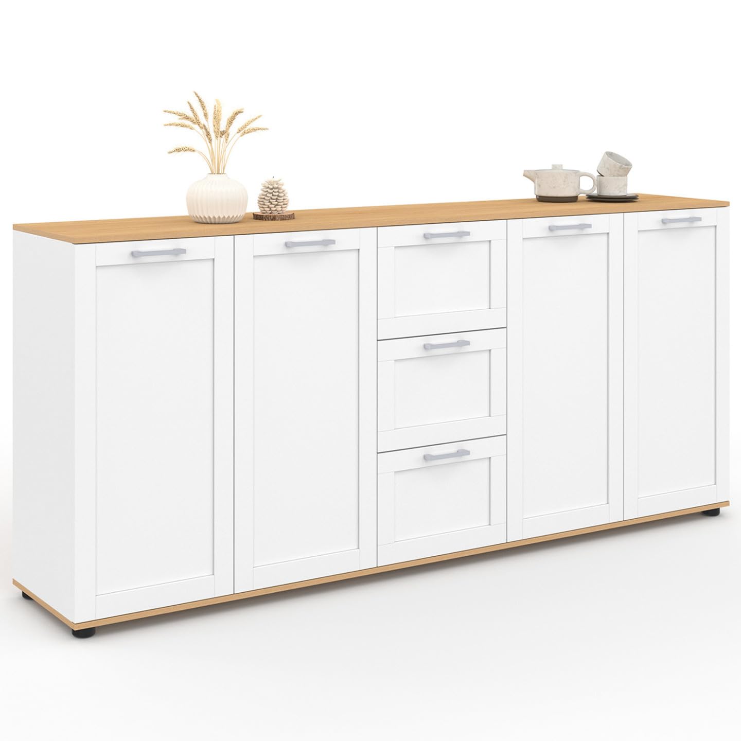 IDMarket - Buffet 180 cm VITO XXL 4 Portes avec 3 tiroirs Bois et Blanc