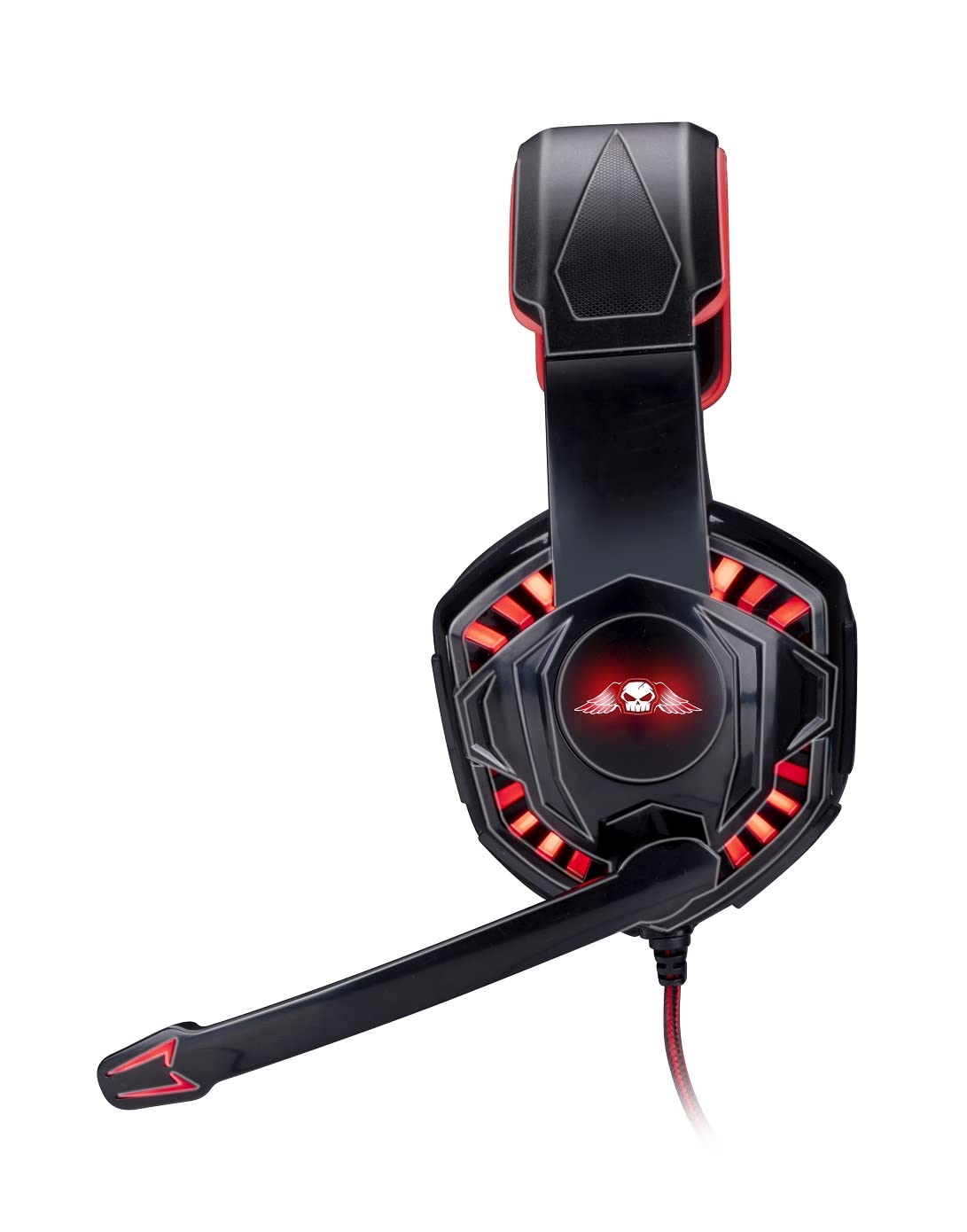No Fear Cuffie da gioco – Con illuminazione a LED – Cavo da 1,5 m – Cuffie con microfono – Design Over-Ear – Stabile e confortevole – Nero/Rosso