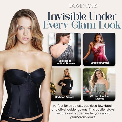 Image of Dominique Women's Backless Strapless Juliette Satin Longline Bustier Bridal Bra #8950 - Full Support- Lingerie for women