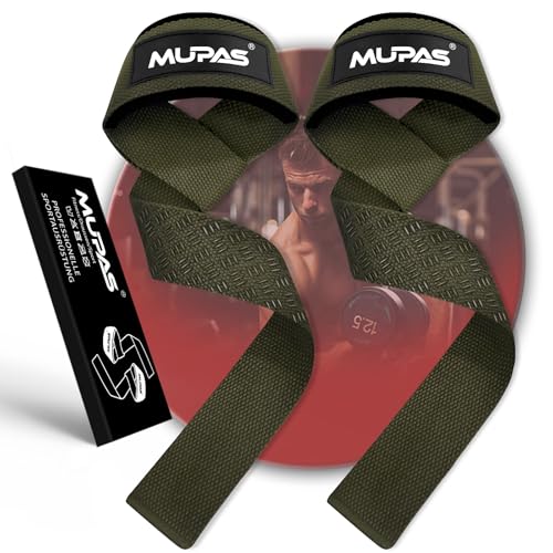 Hulpmiddelen voor krachttraining en bodybuilding (gevoerd) - professionele lifting straps 58,5 cm lengte - antislip siliconen - gym straps voor fitness, deadlifting, gewichtheffen (legergroen)