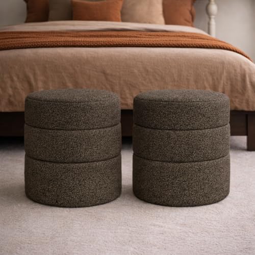 Image of HomePop 18 inch Round Ottoman - Dark Brown Boucle