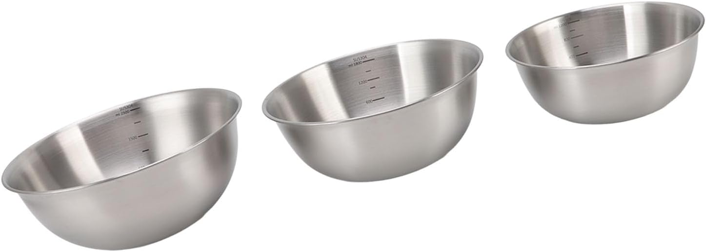 Mixing Bowls Set of 3, Salad Serving Bowls, 304 Food Grade Stainless Steel Stackable Mixing Bowls With Scale for Restaurant