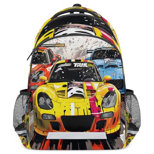 Yellow Racing Car Laptop Backpack for Women and Men, Waterproof 15.6 Inch Work Computer Business Backpacks Purse Large Capacity Lightweight Travel Casual Daypack - Main Image