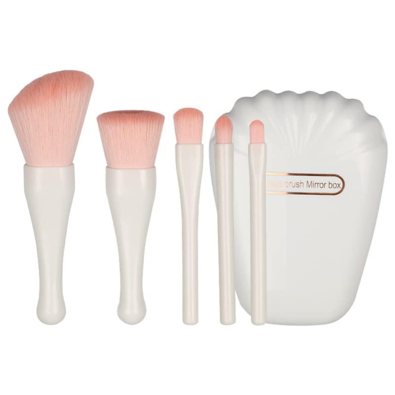 Tusmad Mini Makeup Brush Set with Mirror – Portable Travel Cosmetic Brush Kit with 5 Essential Sizes for Face, Eyes & Lips – Compact, Complete Function Makeup Brushes for Women (White) (White)-image-48