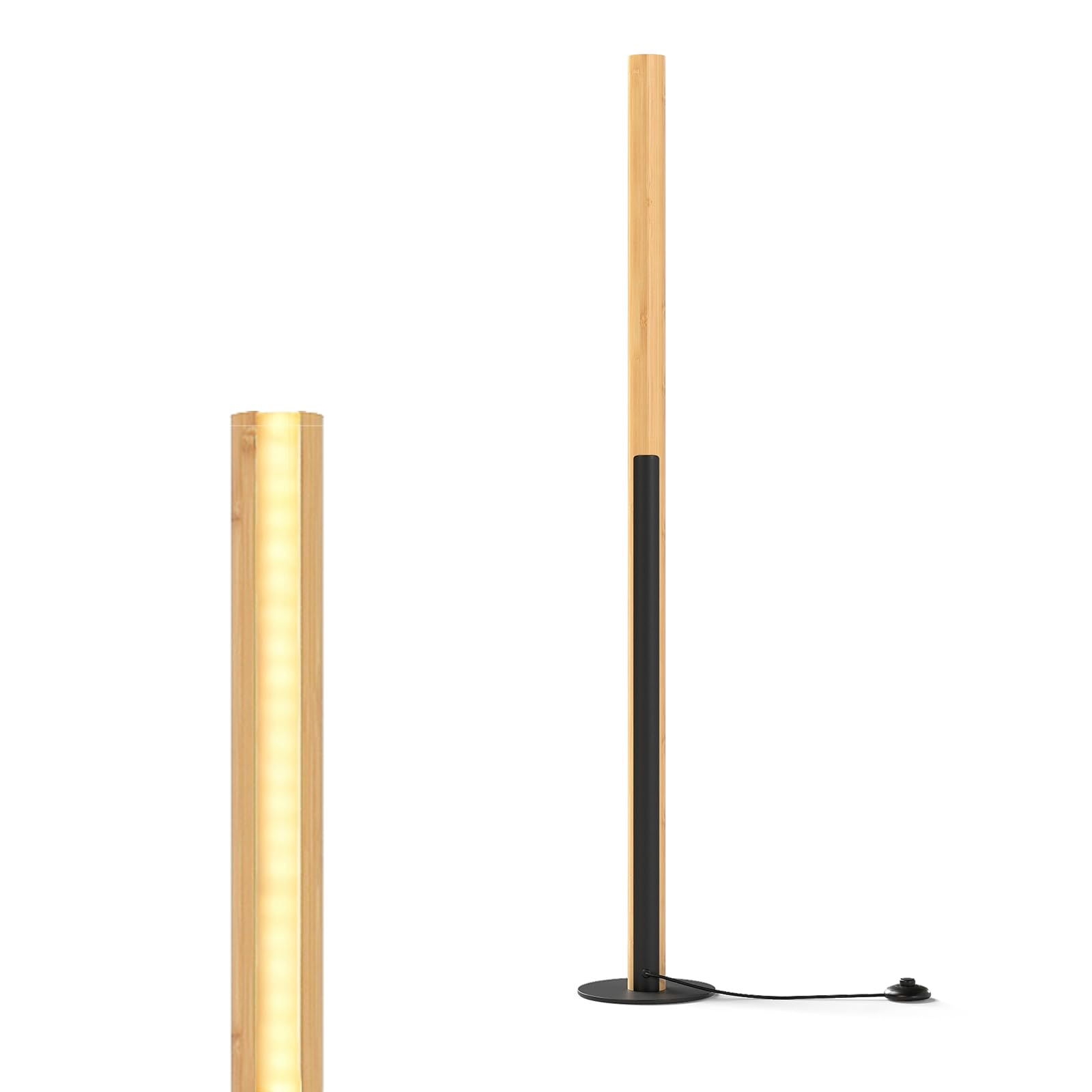 HOMASIS Lampada da Terra Alta 122 cm con 3 Colori e Luminosità Regolabile, Piantana LED in Bambù, Lampada da Lettura Dimmerabile con Interruttore a Pedale per Soggiorno, Camera da Letto e Ufficio