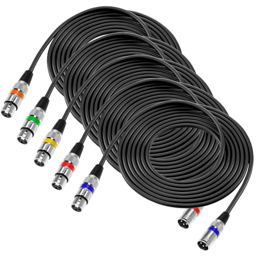 QWORK® 5 Stück 5M XLR Kabel, 3-pin XLR Mikrofonkabel Stecker auf Buchse, Störungsfreies XLR-Kabel, für Mikrofon, Lautsprecher, Audiomixer