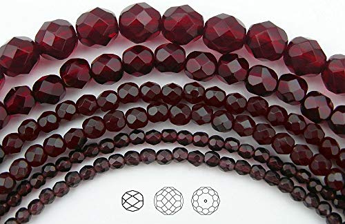 6mm (68 Beads) Garnet (Deep Red), Czech Fire Polished Round Faceted Glass Beads, 16 inch Strand