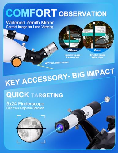 Image of Telescope for Adults High Powered 90mm Aperture 800mm (32X-240X), Refractor Telescopes for Astronomy Beginners with AZ Mount Tripod, Phone Adapter, Carry Bag (80090white)