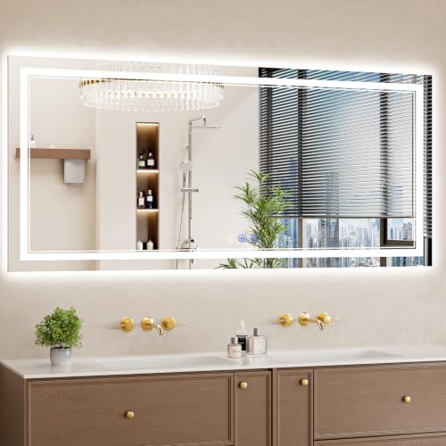 Image of 28 inchx60 inch LED Bathroom Mirror with Lights, Anti-Fog, Backlit + Front Lit, Dimmable, Led Vanity Mirror for Wall, Lighted Bathroom Mirror, 3 Colors, Shatter-Proof Tempered Glass