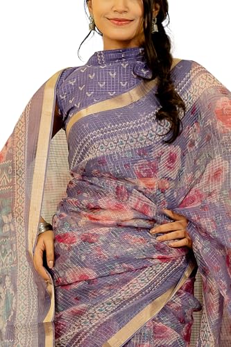 Image of MIRCHI FASHION Kota Doria Cotton Saree with Blouse Piece | Leaf Floral Printed Saree for Women | Traditional Ethnic Daily Wear Summer Saree