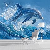 Décoration murale 3D réaliste pour chambre d’enfant：Grâce à la technologie d’impression 3D de dernière génération, ce papier peint enfant offre des images nettes, profondes et réalistes. Le motif animaux marins, associé au design dauphins bondissants, crée un univers visuel doux et ludique qui stimule l’imagination des enfants. Idéal pour une chambre d’enfant ou de bébé, il apporte une touche décorative chaleureuse et rassurante.
