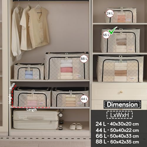 Image of HOKIPO 66L Folding Storage Box and Organiser for Clothes, 600D Oxford Fabric Storage Box, Ivory Noir Pack of 2 (AR-6486-BLK*2)
