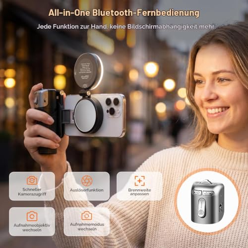 AMAZEAR Magnetisches 4-in-1 Selfie Stick Stativ, Bluetooth, Mattschwarz – Ansicht 5