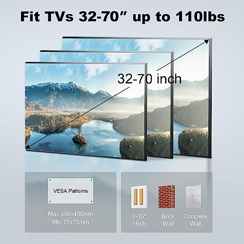 Full Motion Tv Wall Mount Bracket For Most 32-70 Inch Tvs, Swivel Extension Tilting Leveling Tv Mount, Max Vesa 400X400Mm, Holds Up To 110 Lbs & 16" Wood Studs With Hole Drilling Template By Usx Star #TOP5