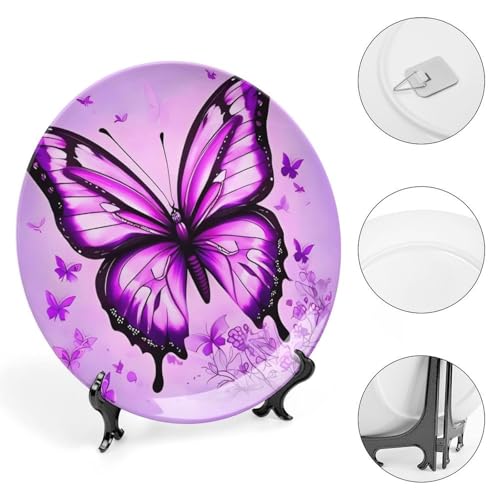Plato decorativo Purple Butterfly de cerámica 8 pulgadas miniatura 4