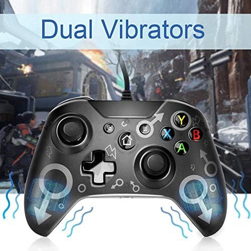 QUMOX Wired Controller USB Game Controller for PC Gamepad Joystick with Dual Vibration Audio Function Compatible with Xbox One/One S/One X/One Elite/PC/Windows 7/8/10 (Black)