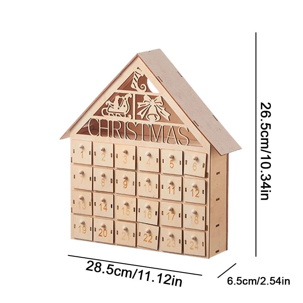 Holz Weihnachten Adventskalender, 24 Tage Adventskalender LED Holz Countdown bis Weihnachtskalender, leuchtet DIY Adventskalender Leere Box für Weihnachten Urlaub
