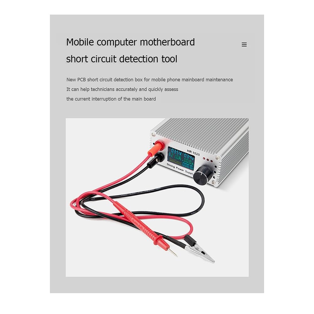 HR1520 Probador de Cortocircuito de Placa Base 15V 20A Fuente de AlimentacióN Multifuncional Ajustable para ReparacióN de TeléFonos (Enchufe de la UE)