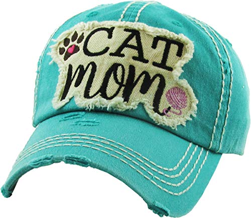 Image of KBETHOS Dog Cat Mom Dad Theme Womens Baseball Cap Distressed Vintage Unconstructed Embroidered Patch Hat