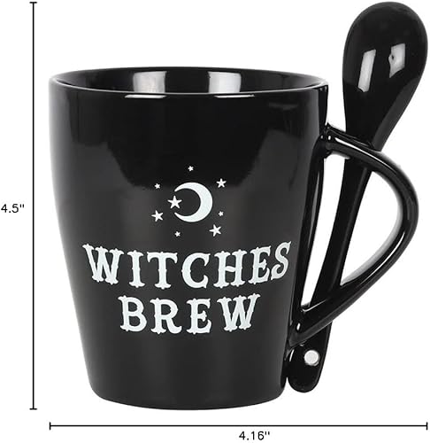 Miniatura 2 de Pacific Giftware Juego de taza y cuchara de cerámica de porcelana de hueso de las brujas negras góticas