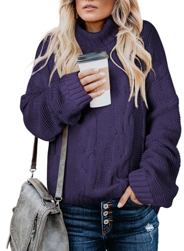 Image of Dokotoo Womens 2026 Winter Fall Solid Turtleneck High Neck Balloon Long Sleeve Sweaters Pullover Outerwear