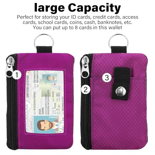 Image of Minimalist RFID Wallet with Lanyard, Multi-Functional ID Case with 2 Zipper Pockets and Key Chain for Men and Women, Tactical Badge Pouch Cards Holder, Coin Purse for Travel Sports - Rose