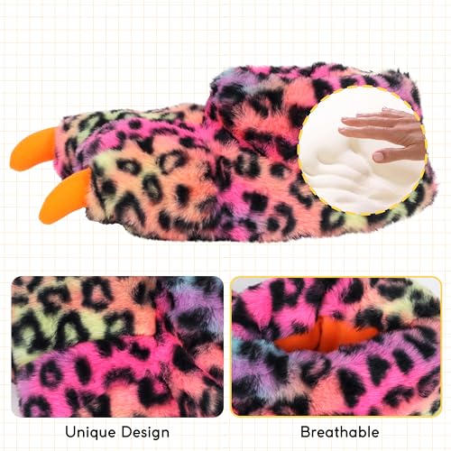 Image of Women Plush Animal Paw Slippers Funny Novelty Bear Claw Slippers Cozy Furry Warm Memory Foam Slippers Gifts for Halloween Christmas