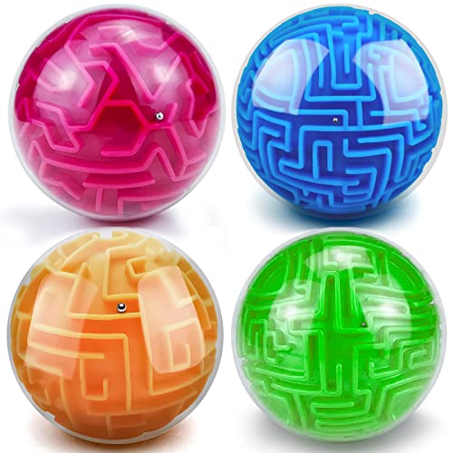 YongnKids 4Pcs 3D Puzzle Maze Ball Brain Teaser Puzzles Maze Game for Kids Adult, Fidget Toy for Motor Skills and Coordination,Kids Autism ADHD Calming Focus Stress Relief Toy