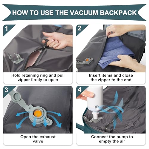 Image of coowoz Vacuum Backpack Travel with Pump,Travel Backpack with Vacuum System For Women Men,Carry On Backpack,Hiking Backpack Waterproof Outdoor Sports Rucksack Casual Daypack,30L(Vacuum pump)