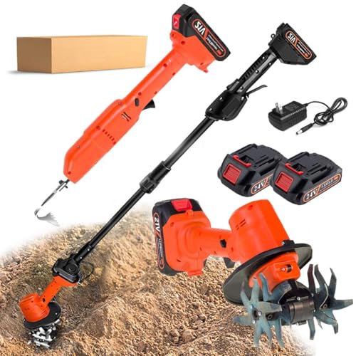 Rotatrice de 10 cm sans fil avec 2 batteries et pôle télescopique pour jardin