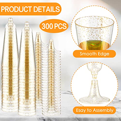 Gerrii 200 Pcs Gold Glitter Plastic Champagne Flutes Bulk 4.5 Oz Disposable Champagne Flutes Clear Toasting Champagne Glasses For Wedding Birthday Anniversary Mimosa Bar Events Bridal Shower Party #TOP2
