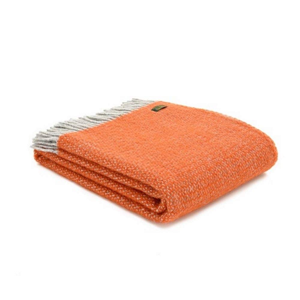 Tweedmill Pumpkin Orange, Silver Grey Textiles 100% Pure Wool Blanket Illusion Design In Pumpkin Orange And Silver Grey | Made In Uk Warm & Soft Natural Wool Throw