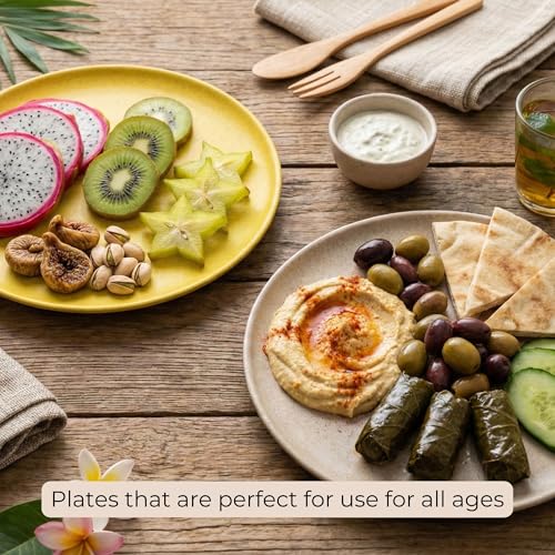 Image of Happy Cove Eco-Friendly Dessert Plate Set of 4, 8 Inch with Engraving Design | Biocomposite Rice Husk & Bamboo Fibre Serving Plates | Unbreakable, Microwave Safe, Oven Plate, Multicolour
