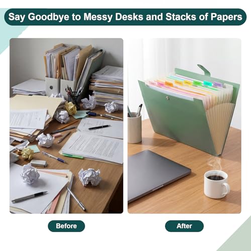 Thboxes Fächermappe A4, Erweiterbare Dokumentenmappe mit 12 Fächer, Wasserdichte Ordnungsmappe Mappe mit Fächern Dokumententasche A4 Mappen Ordnersystem für Schule Büro Zuhause (Grün)