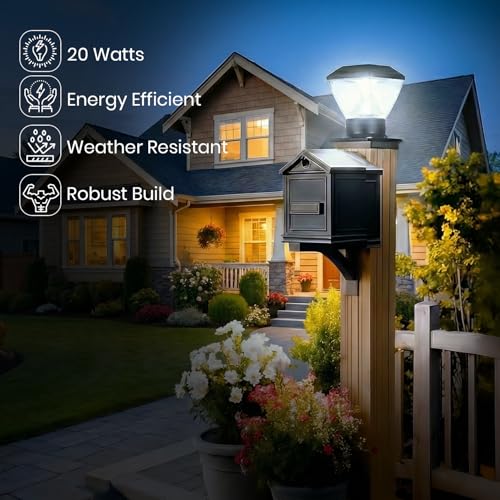 Image of Gigawatts GWDMW-02 Outdoor Gate Light - 20W Integrated Light 101% Rust & Waterproof Polycarbonate, ABS, PP Pillar Lamp Base Mount Black Exterior Fixture for Garden, Boundary & Home Entrance
