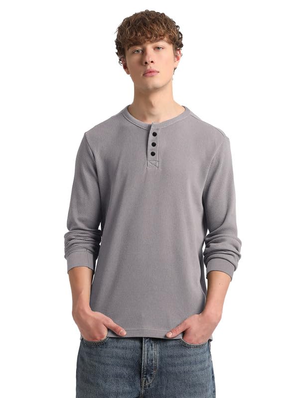 Image of LAZYCHUNKS Men's Full Sleeve Henley Neck Cotton Blend T-Shirt | Solid Regular Fit for Boys & Men | Soft Breathable Fabric | Casual Size S to 3XL
