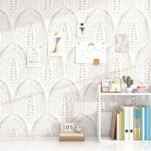 Image of Beige Wallpaper Peel and Stick Wallpaper Boho Contact Paper 17.3''x393''