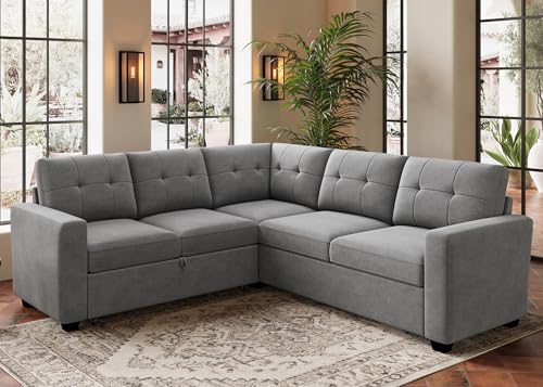 Image of HONBAY 83.4 Inch U-Shaped Sectional Sleeper Sofa with Pull-Out Bed, 5-Seater Sectional Sofa for Living Room, Pet-Resistant Fabric Couch, Grey