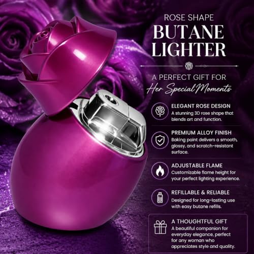 Encendedor en forma de rosa con llama ajustable y recargable miniatura 4