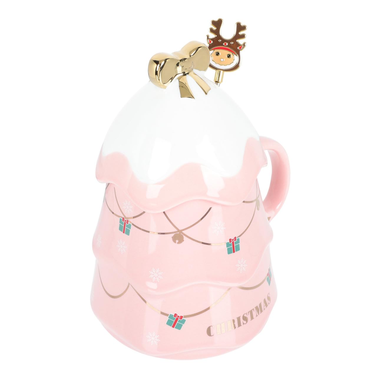 HEALLILY Taza de Cerámica Navideña con Tapa y Cuchara de 500ml, Diseño Creativo de Árbol de Navidad, Resistente al Calor y Práctica para Café en Casa