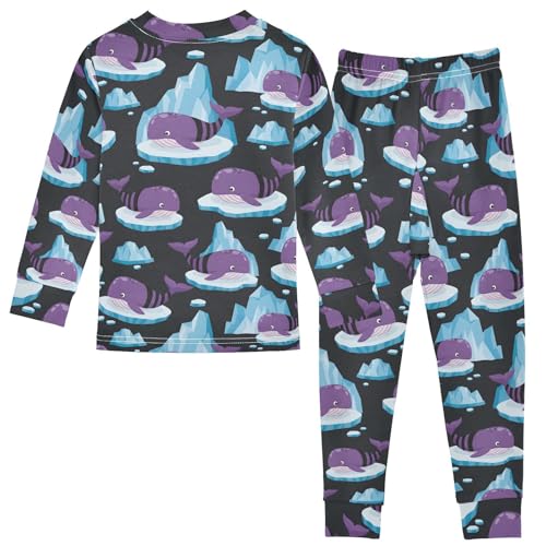 Pajama Sets Long Sleeve Purple Whales on Ice Pattern Soft Comfy Sleepwear 2 Piece PJS 3-8T3