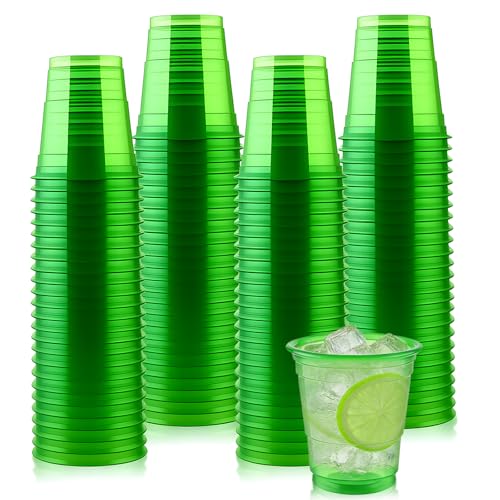 YBSAHLYY 100 Pack 2 oz Clear Disposable Plastic Shot glasses Mini Disposable Shot Cups for St. Patricks Day Birthdays Weddings BBQs Picnics & Daily Use(Green)