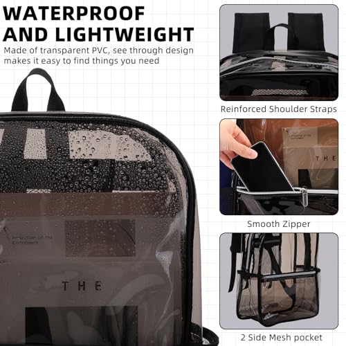 Amylove 24 Pcs Clear Backpacks for School Bulk 15" Heavy Duty Transparent PVC Backpacks Stadium Approved for School Work Travel (Clear Black)3